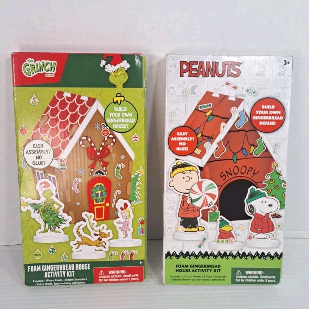 Peanuts Snoopy & Grinch DIY Foam Gingerbread House Activity Kit NEW Christmas